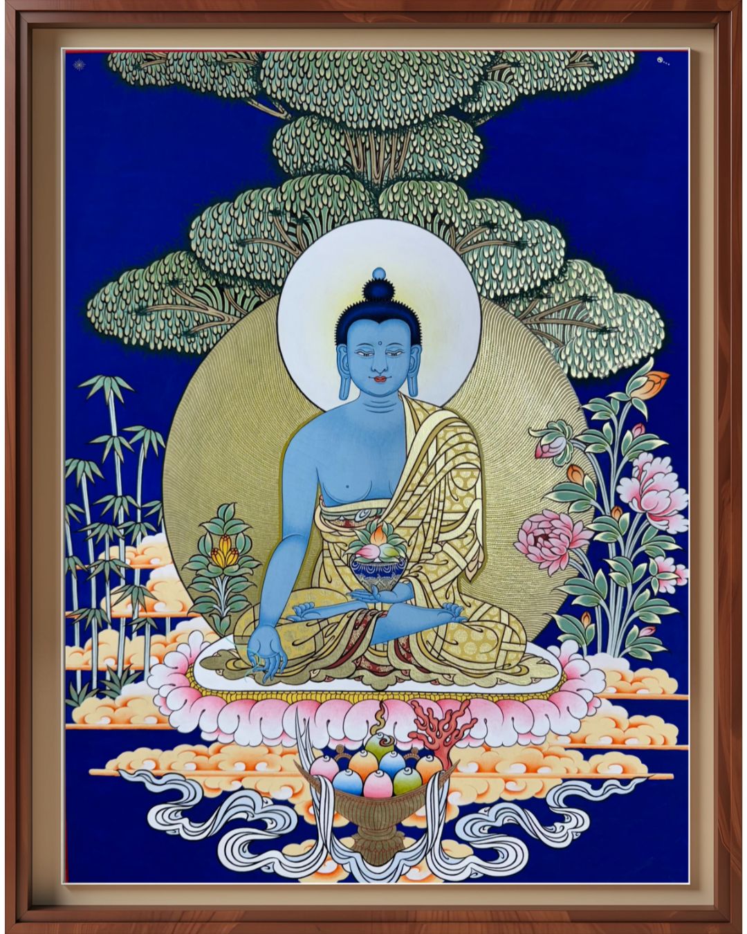 Buddha of Medicine Bhaishajyaguru | Hand-Painted Thangka for Healing & Protection from Illness