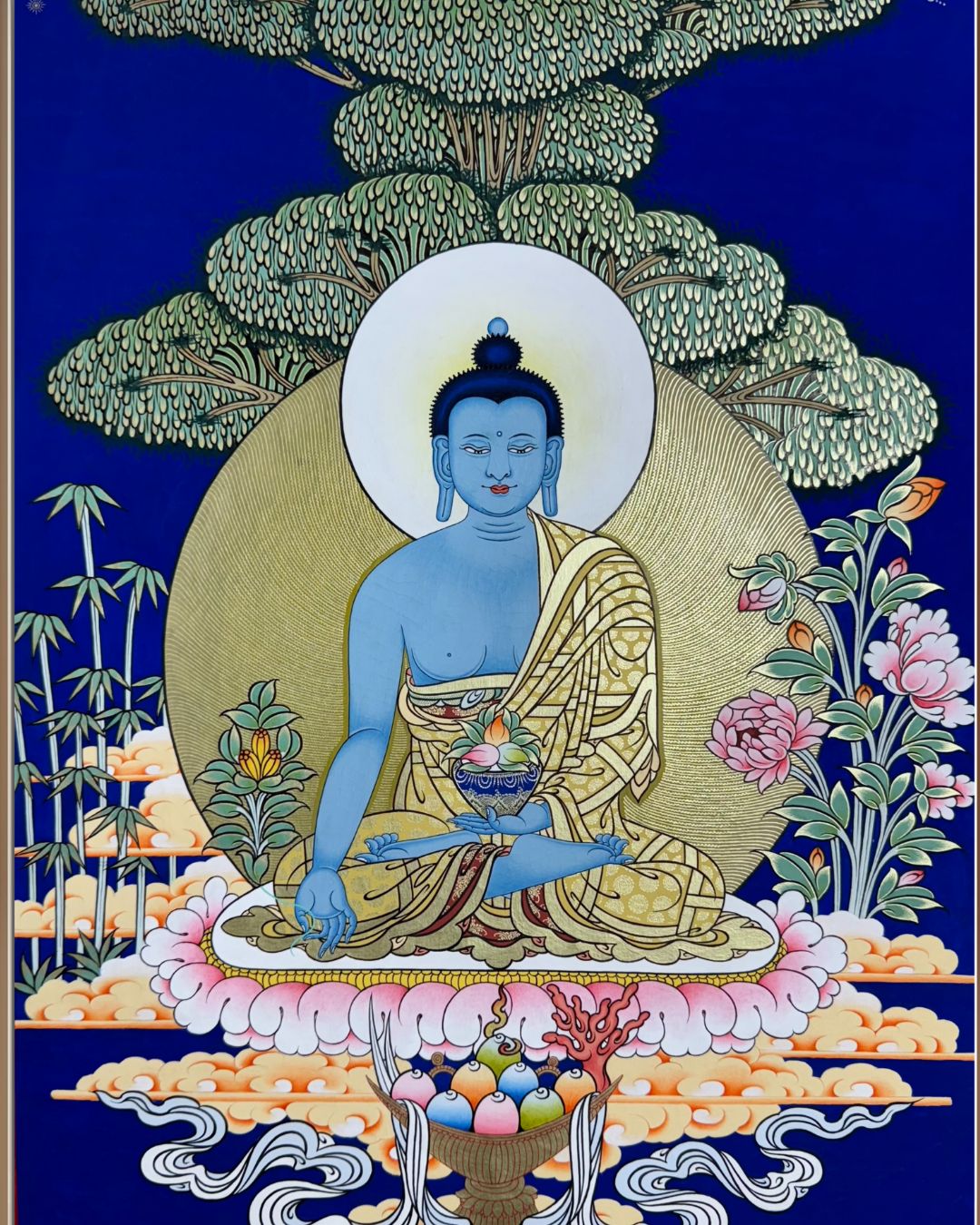 Buddha of Medicine Bhaishajyaguru | Hand-Painted Thangka for Healing & Protection from Illness