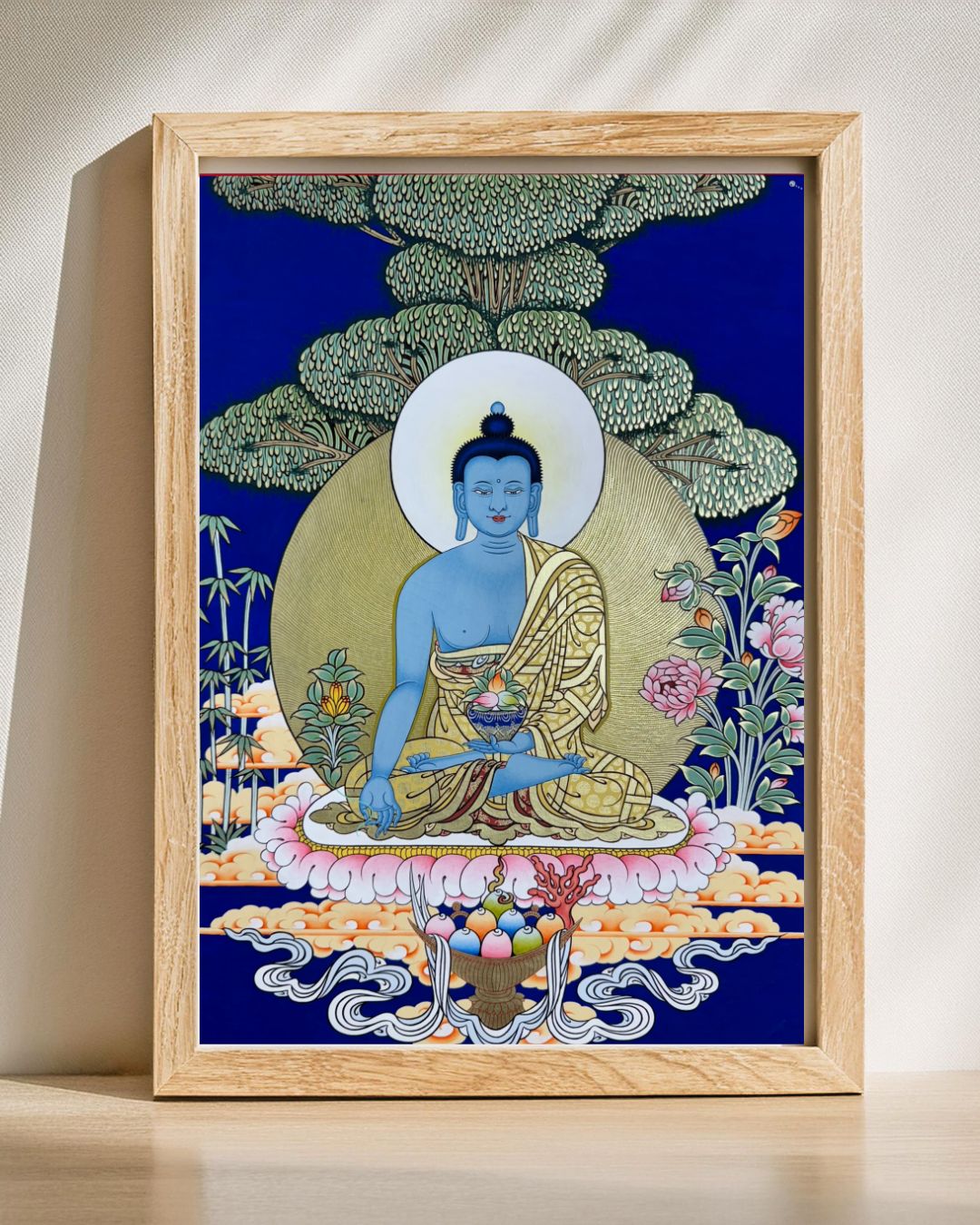 Buddha of Medicine Bhaishajyaguru | Hand-Painted Thangka for Healing & Protection from Illness