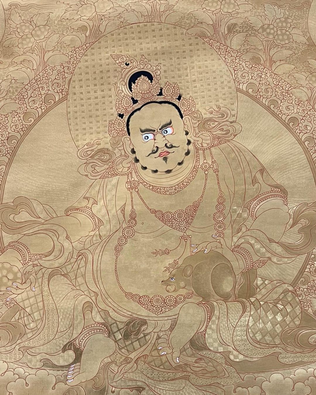 Golden Tang - Yellow Jambhala | Hand-Painted Thangka for Healing, Purification & Protection from Illness