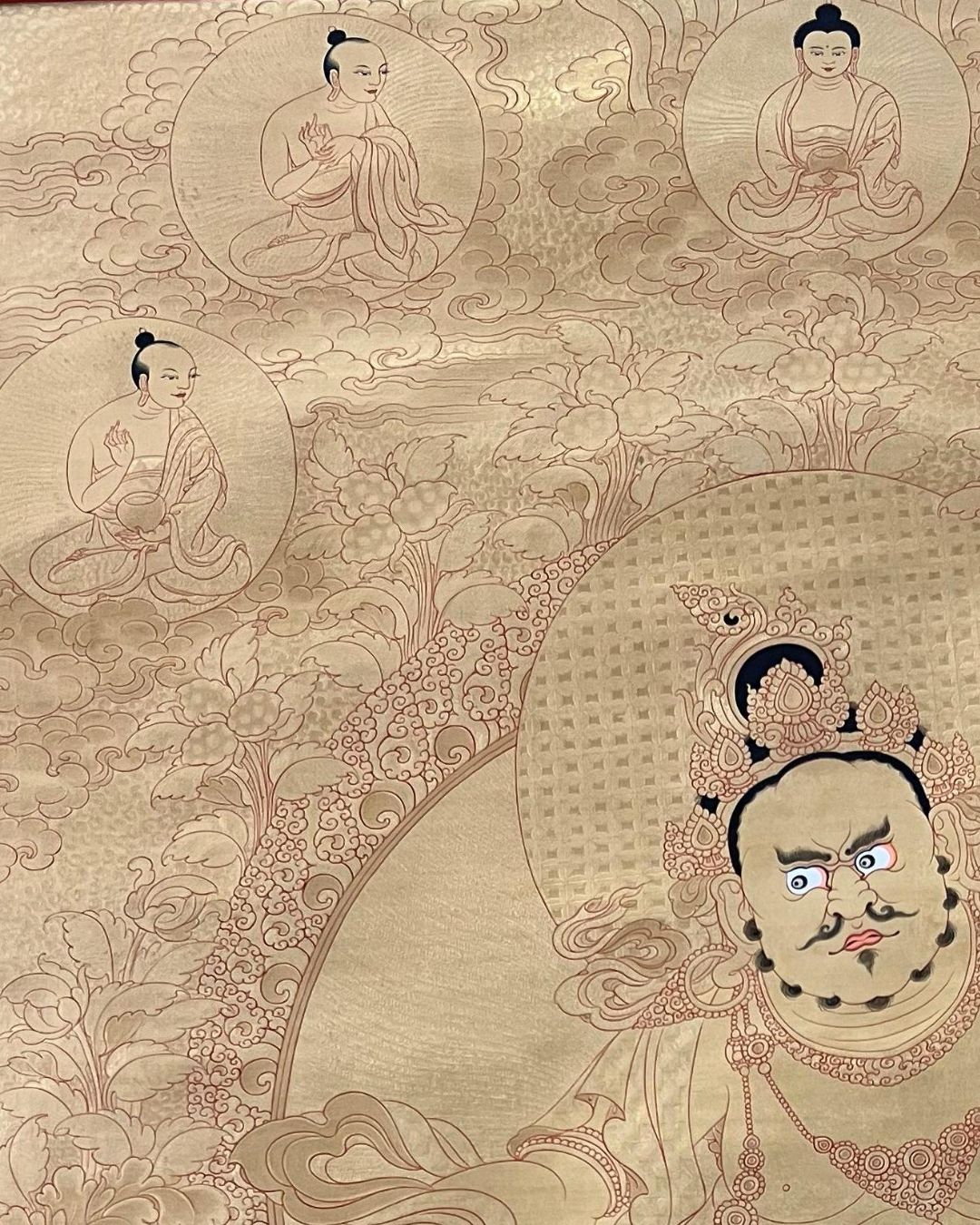 Golden Tang - Yellow Jambhala | Hand-Painted Thangka for Healing, Purification & Protection from Illness