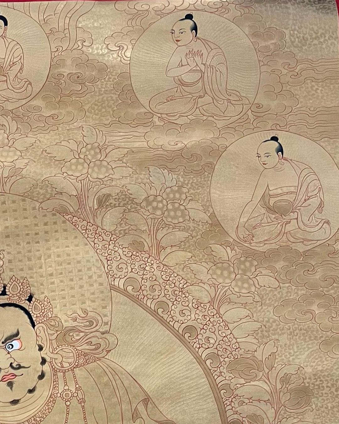 Golden Tang - Yellow Jambhala | Hand-Painted Thangka for Healing, Purification & Protection from Illness