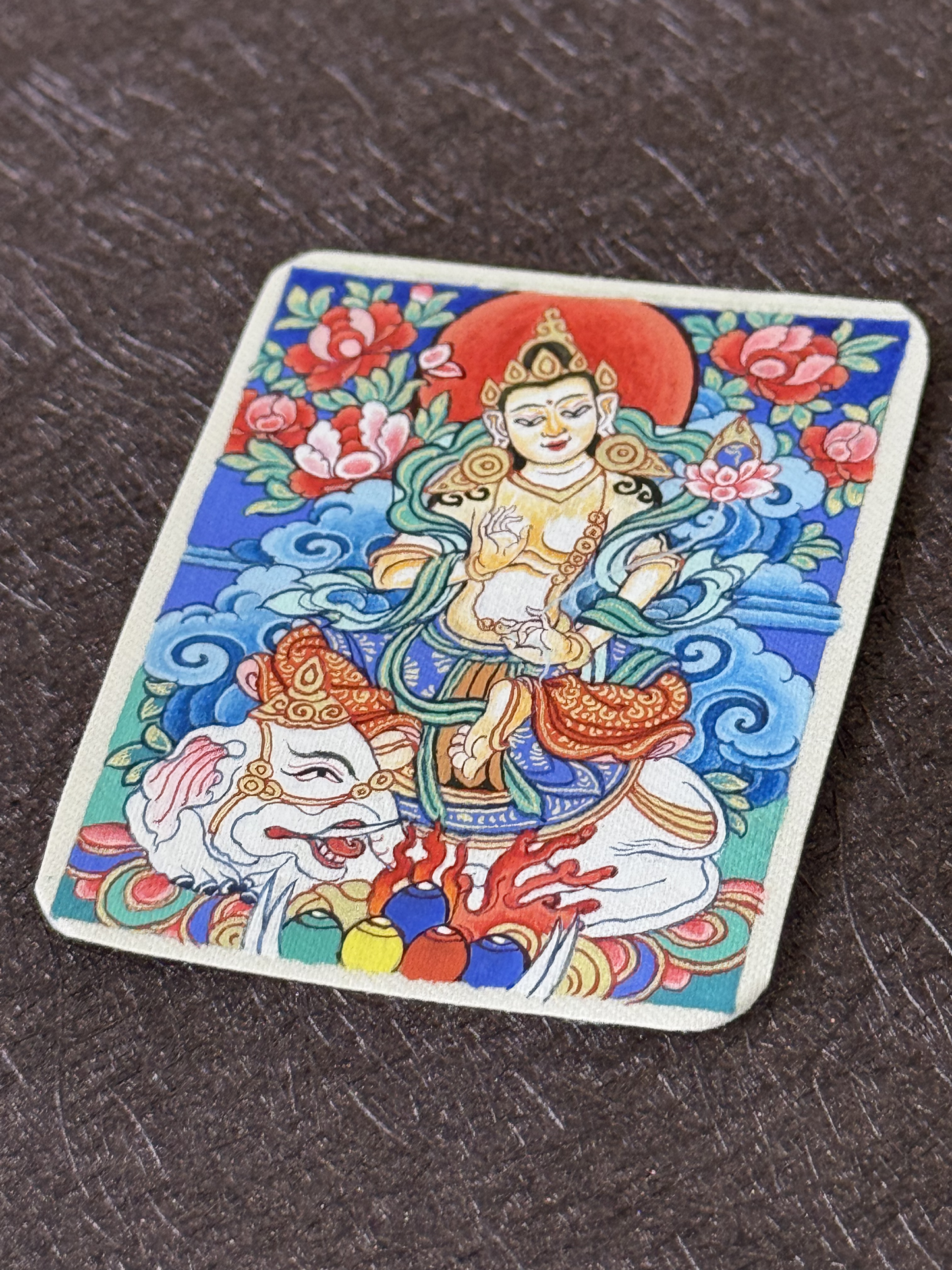 Samantabhadra Bodhisattva Thangka Pendant | Hand-Painted Tibetan Necklace for Virtue, Wisdom & Enlightenment