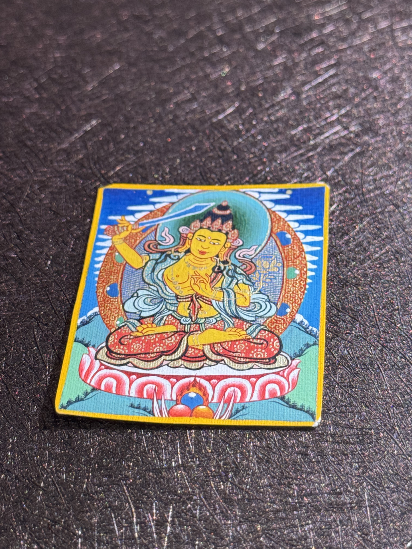 Manjushri Bodhisattva Thangka Pendant | Hand-Painted Tibetan Wisdom & Clarity Necklace