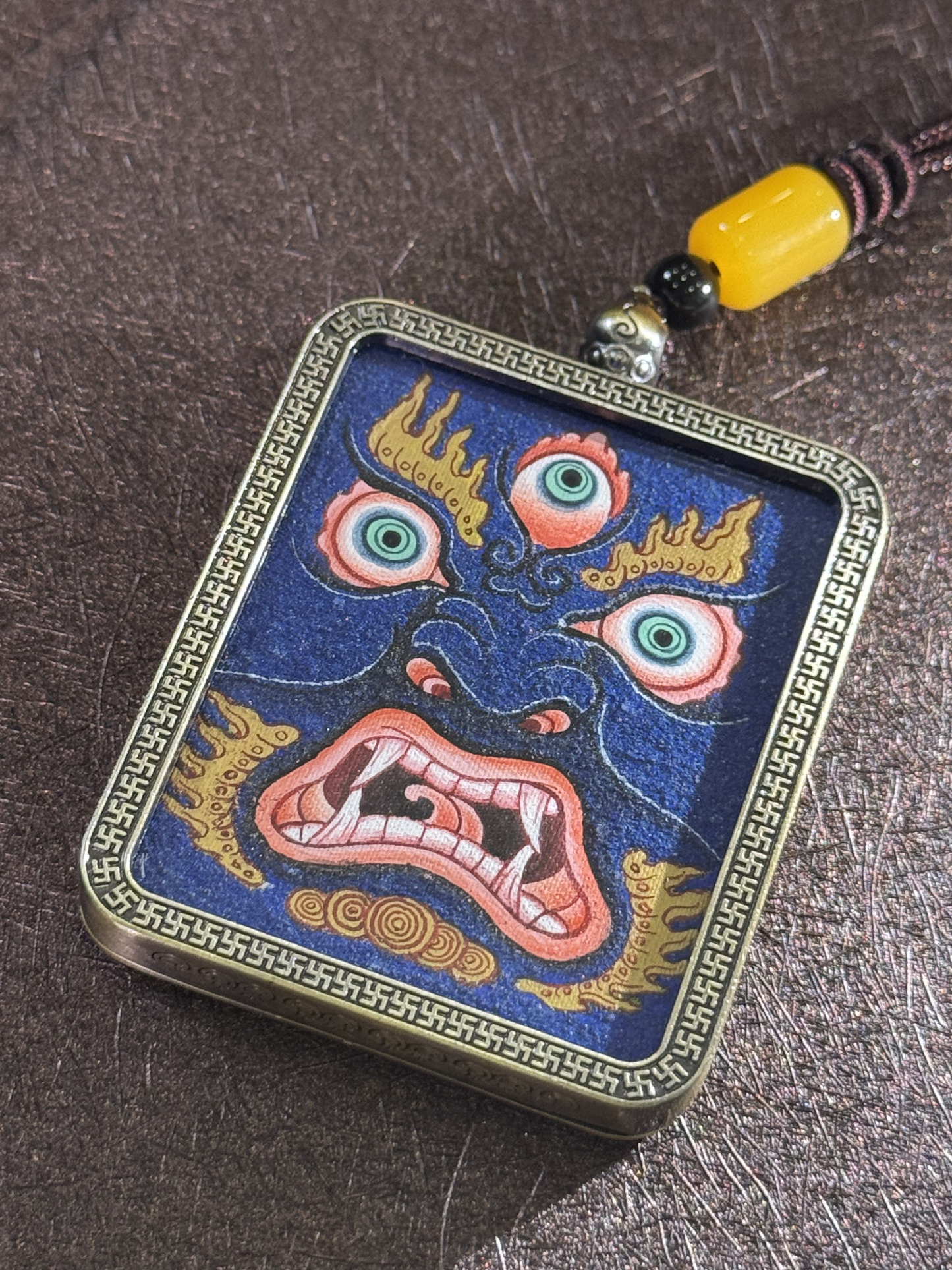 Vajrapani Thangka Pendant | Hand-Painted Tibetan Protector Necklace for Strength, Wisdom & Fearless Determination