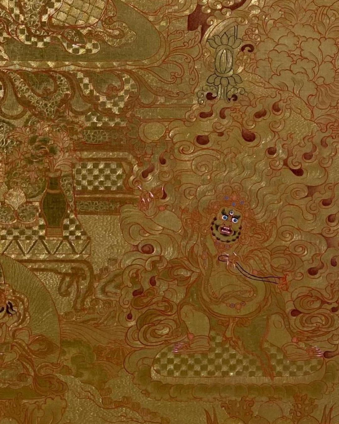 Golden Tang - Manjushri Bodhisattva | Hand-Painted Thangka for Wisdom & Enlightenment