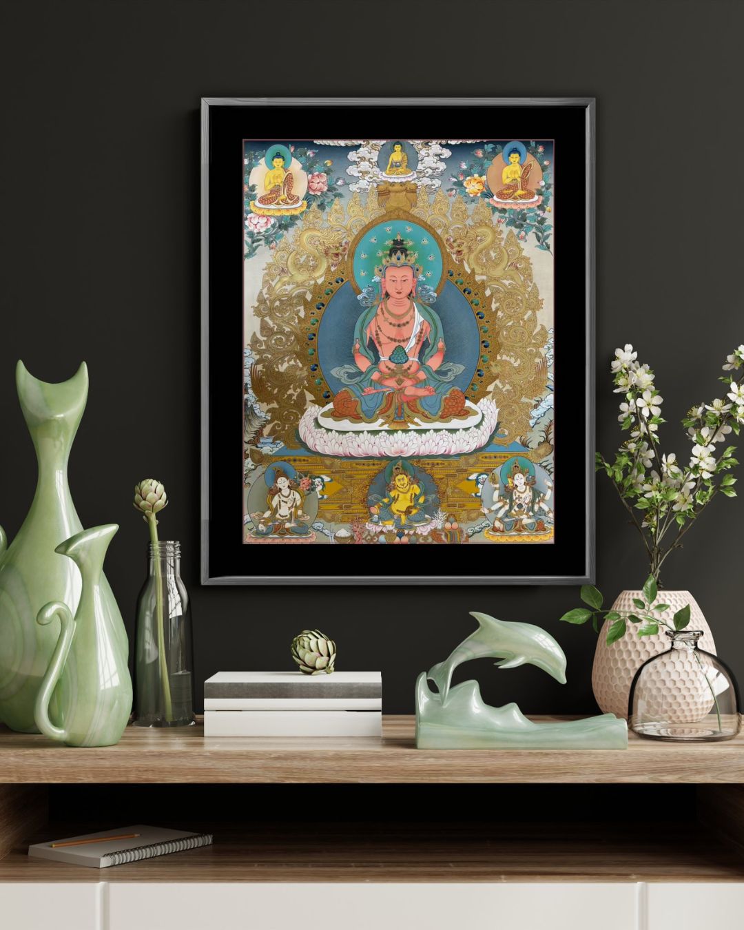 Three Long-Life Deities| Hand-Painted Thangka for Blessings of Longevity, Health & Prosperity