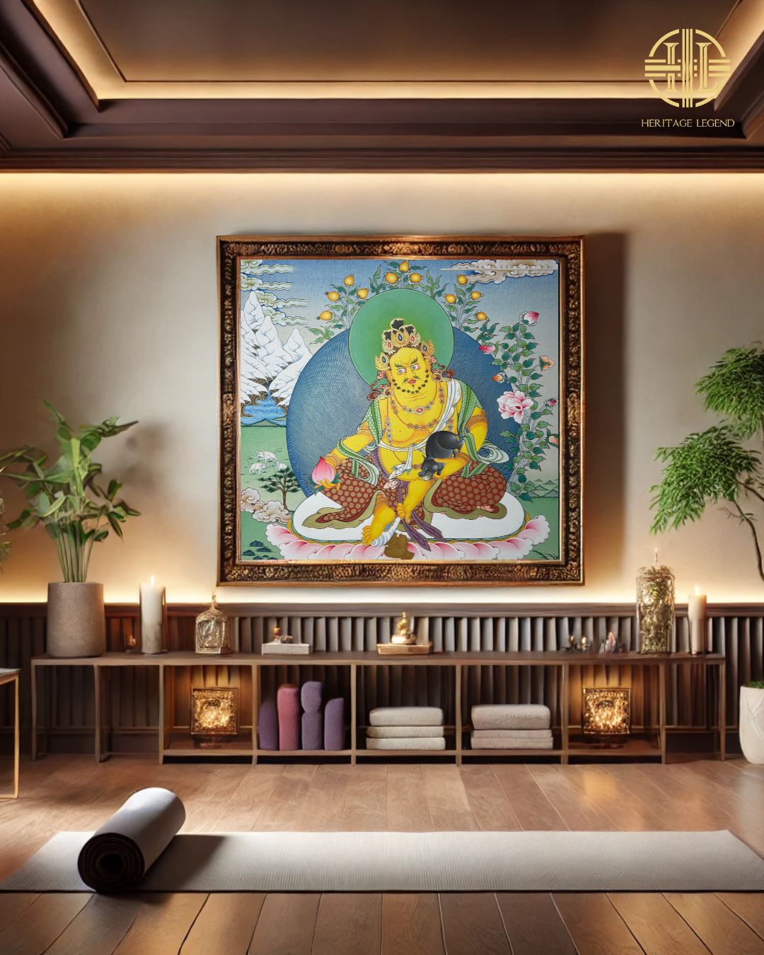 Yellow Jambhala | Hand-Painted Thangka for Prosperity, Wealth Attraction & Financial Blessings