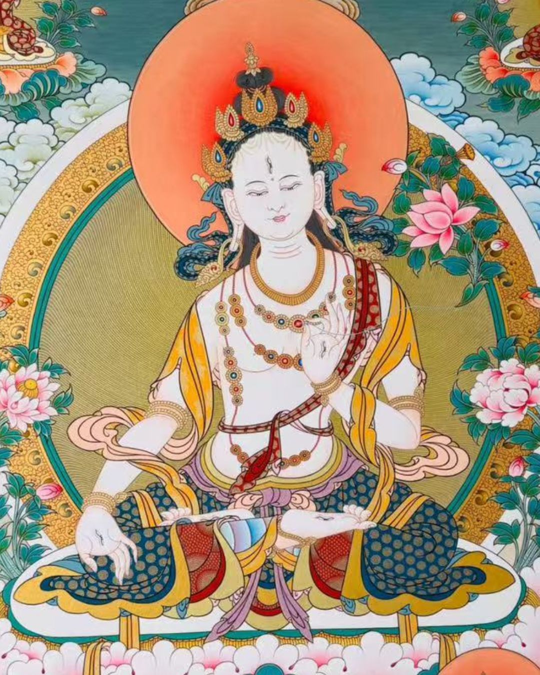 Three Long-Life Deities | Hand-Painted Thangka for Blessings of Longevity, Health & Prosperity