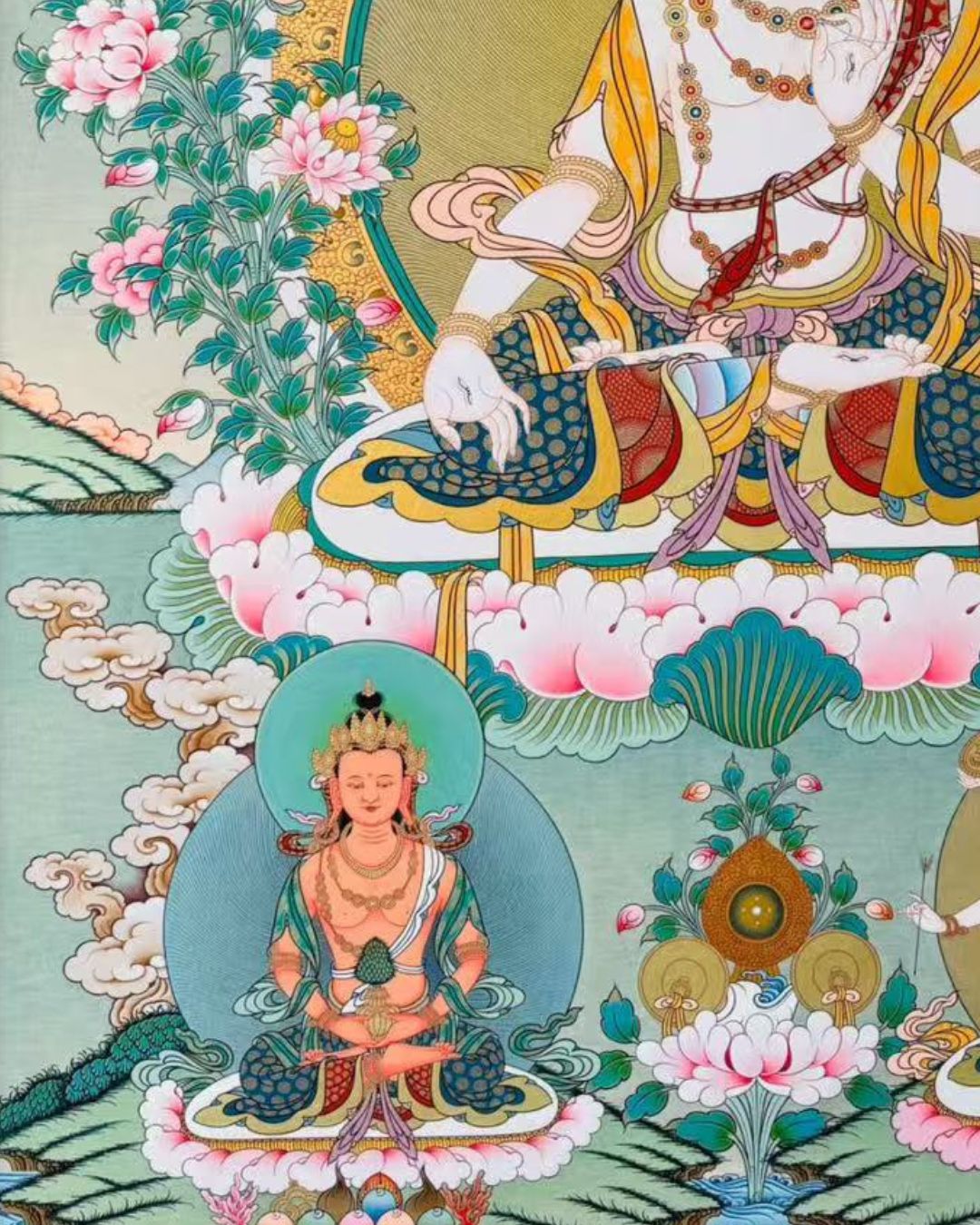 Three Long-Life Deities | Hand-Painted Thangka for Blessings of Longevity, Health & Prosperity