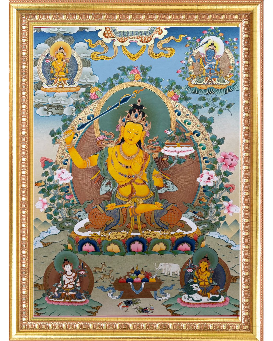 Five Great Manjushri Bodhisattvas | Hand-Painted Thangka Supreme Wisdom, Eloquence & Clarity