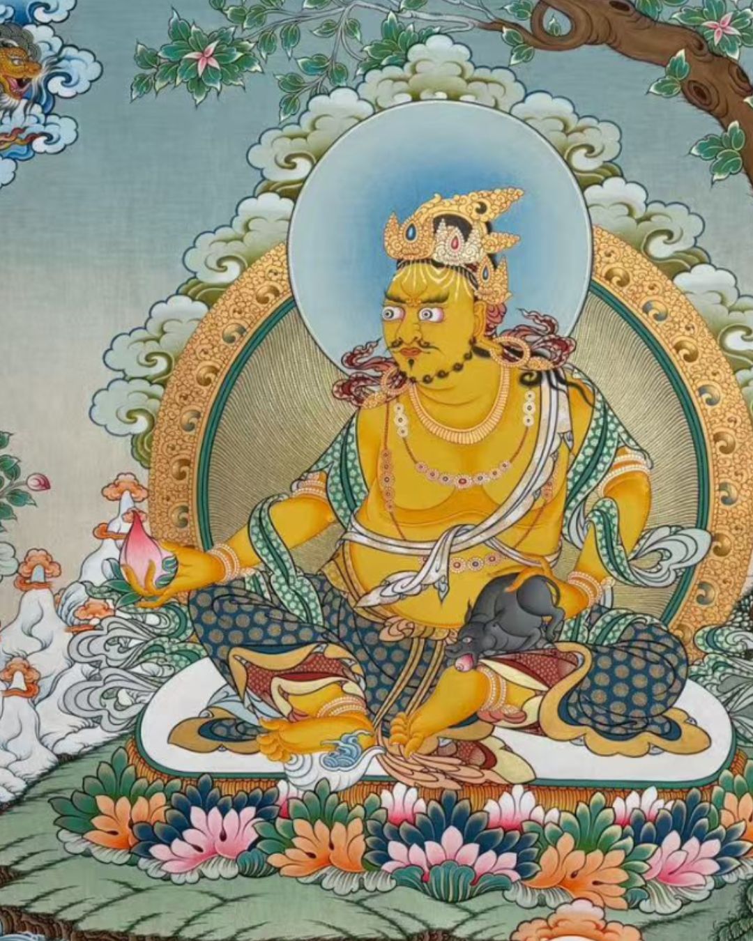 Five Gods of Wealth | Hand-Painted Thangka Abundance, Prosperity & Financial Success| M