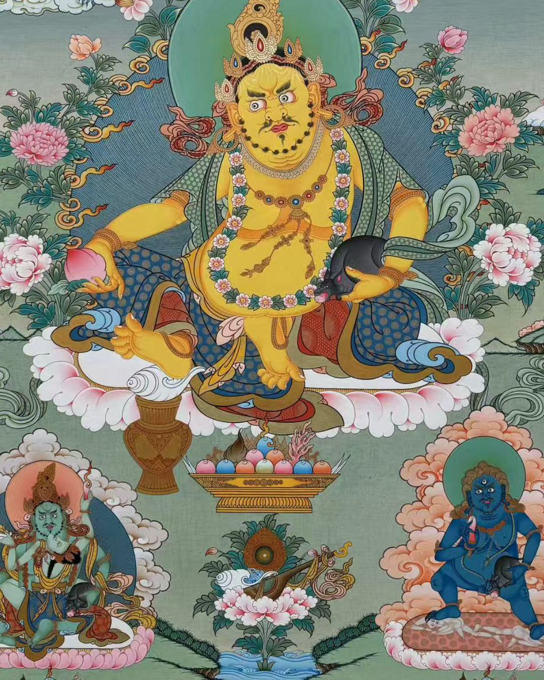 Five Gods of Wealth | Hand-Painted Thangka Abundance, Prosperity & Financial Success| L