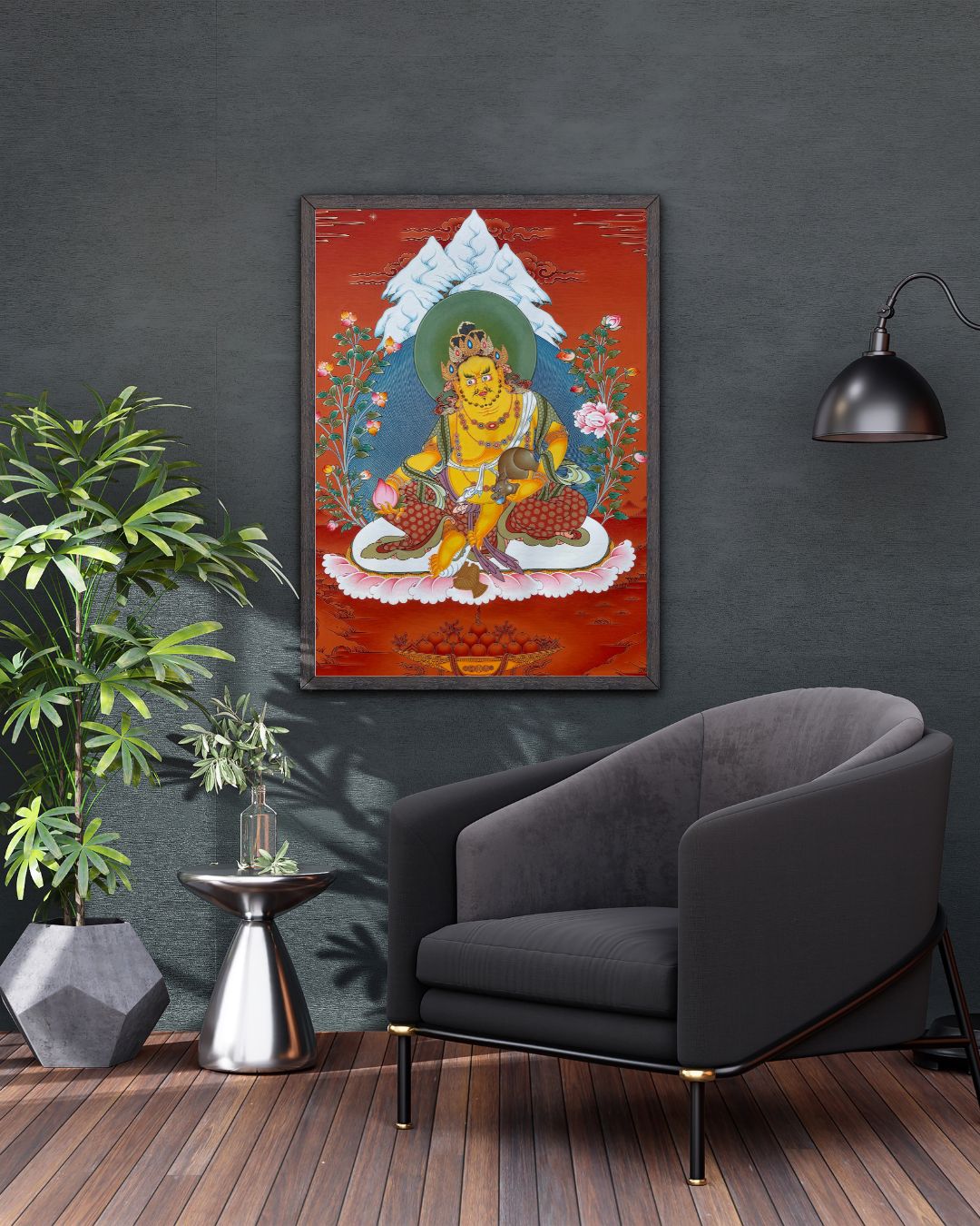 Yellow Jambhala | Hand-Painted Thangka for Wealth & Prosperity