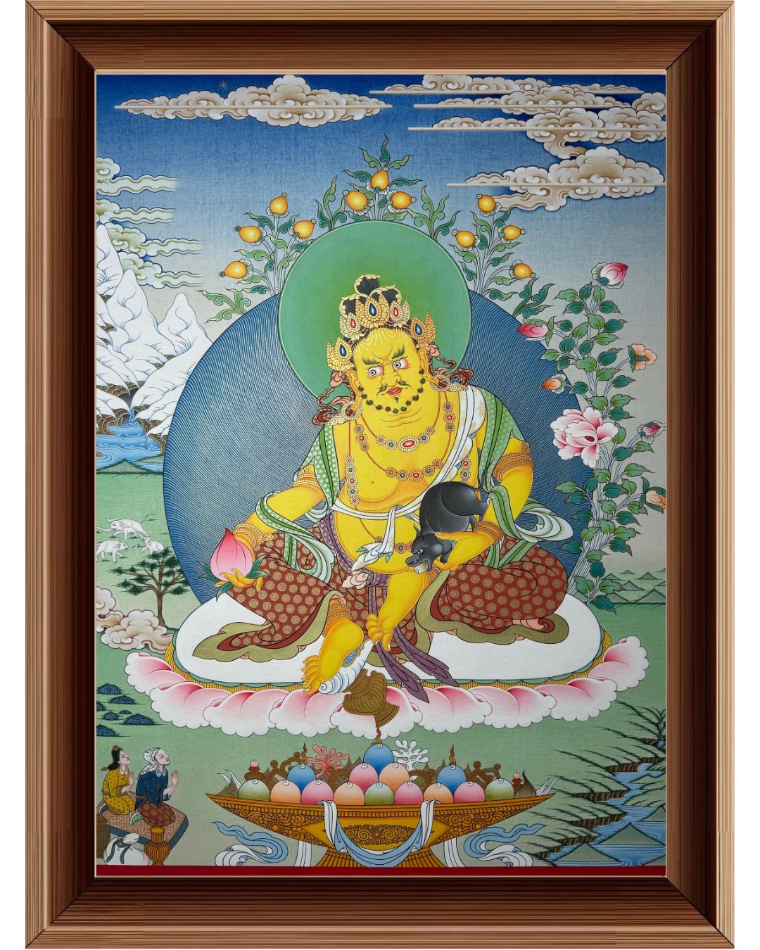 Yellow Jambhala | Hand-Painted Thangka for Prosperity, Wealth Attraction & Financial Blessings
