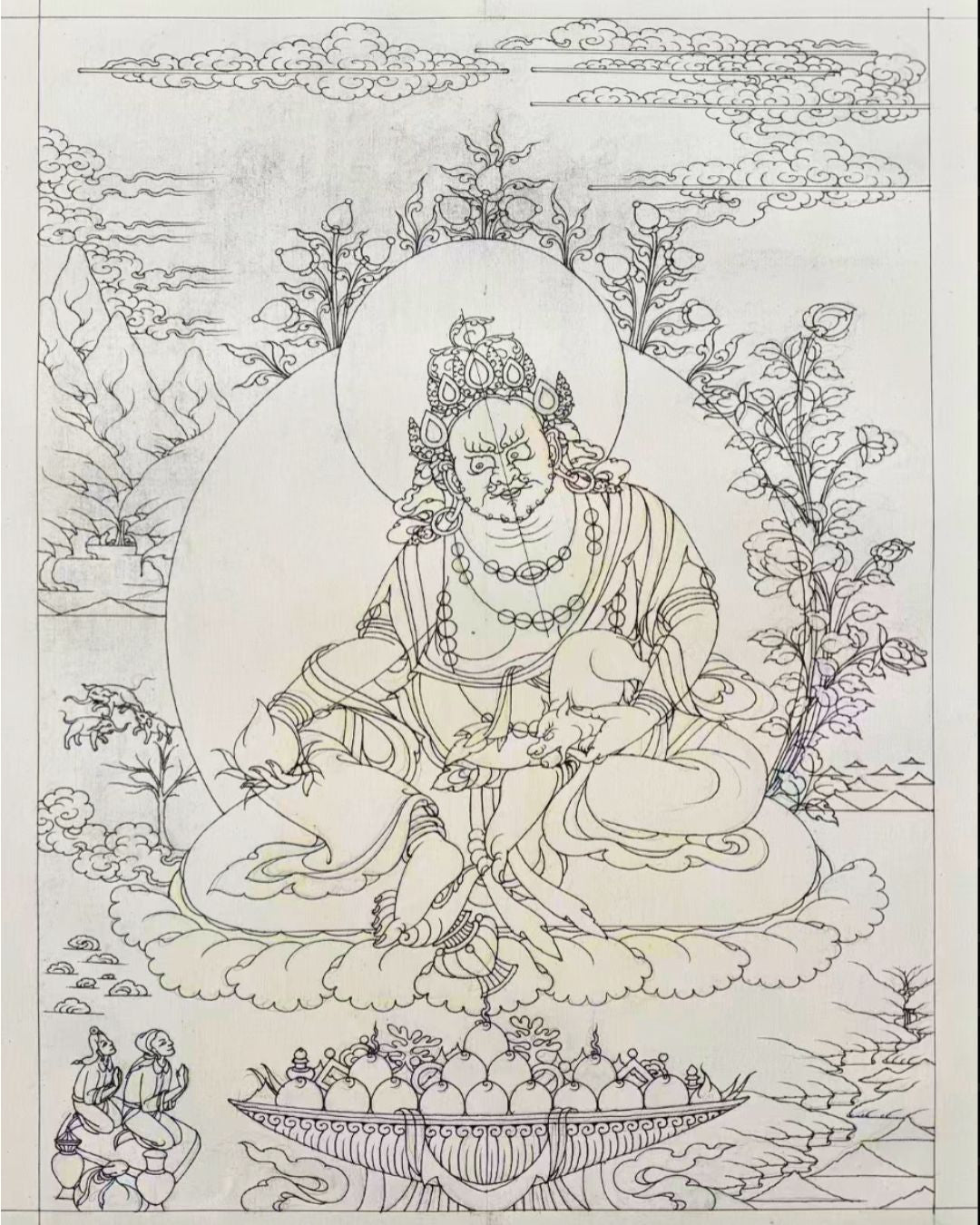 Yellow Jambhala | Hand-Painted Thangka for Prosperity, Wealth Attraction & Financial Blessings