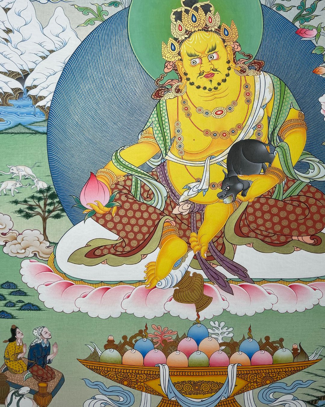 Yellow Jambhala | Hand-Painted Thangka for Prosperity, Wealth Attraction & Financial Blessings