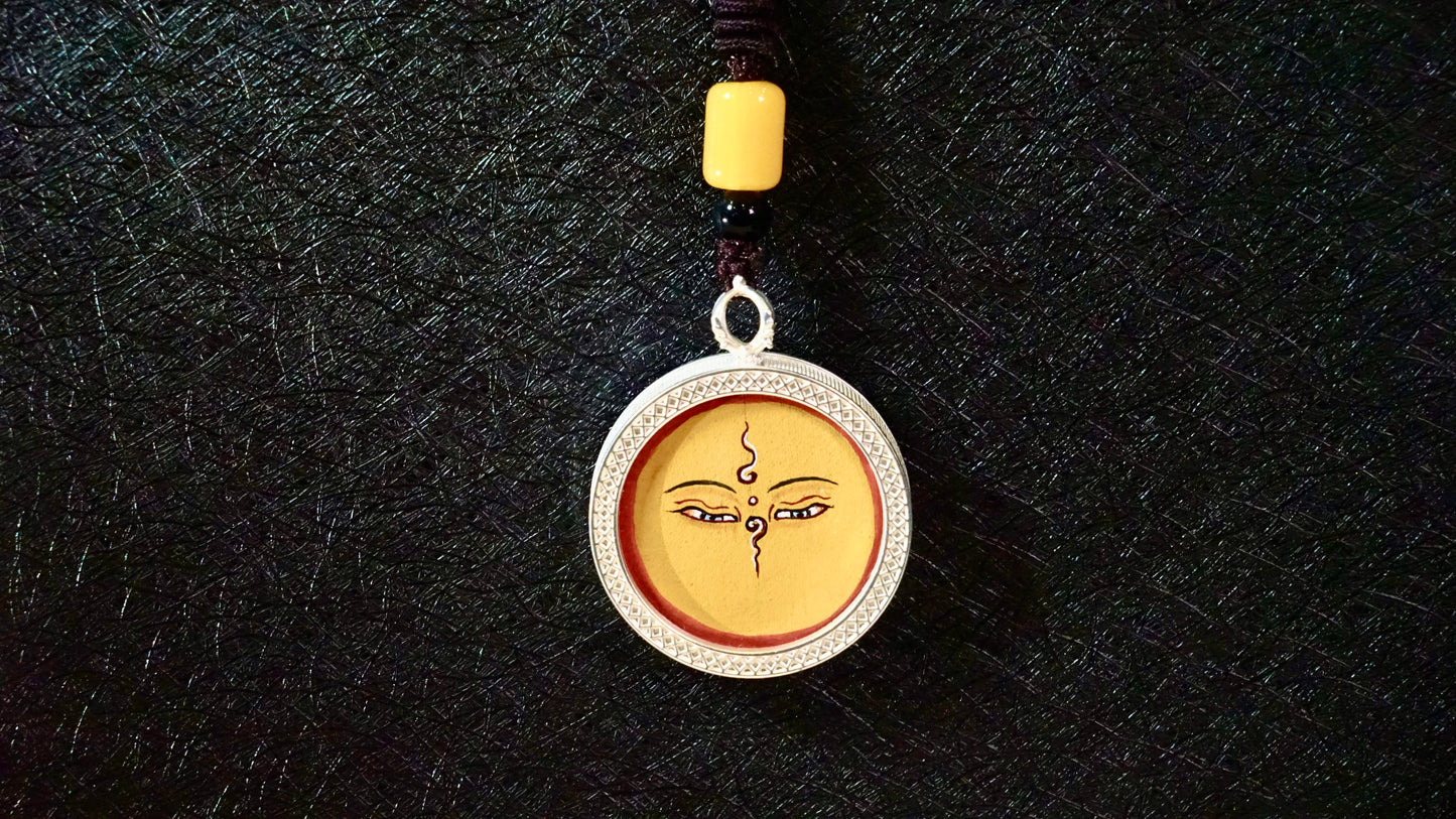 Yellow Tara Thangka Pendant | Hand-Painted Tibetan Abundance & Longevity Necklace
