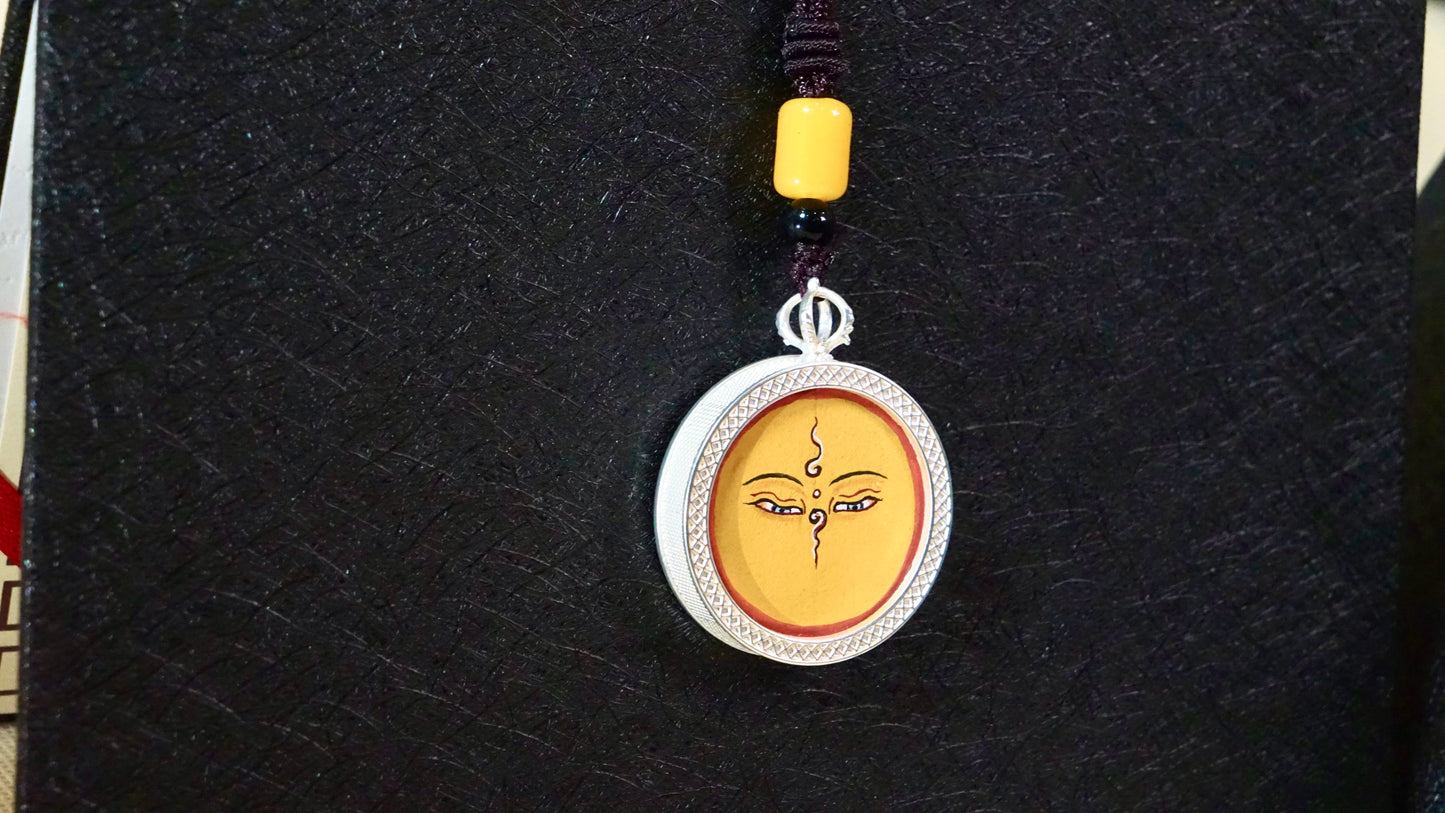 Yellow Tara Thangka Pendant | Hand-Painted Tibetan Abundance & Longevity Necklace