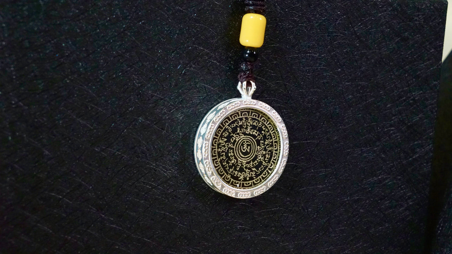 The Six-Syllable Mantra Pendant | Hand-Painted Tibetan Sacred Mantra Necklace for Wisdom & Spiritual Awakening