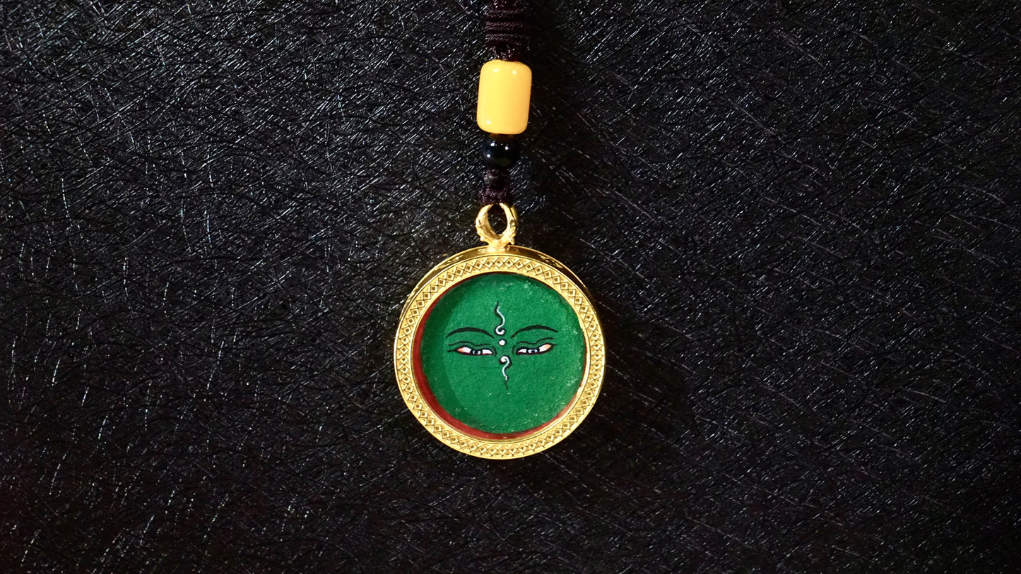 Green Tara Thangka Pendant | Hand-Painted Tibetan Compassion & Protection Necklace