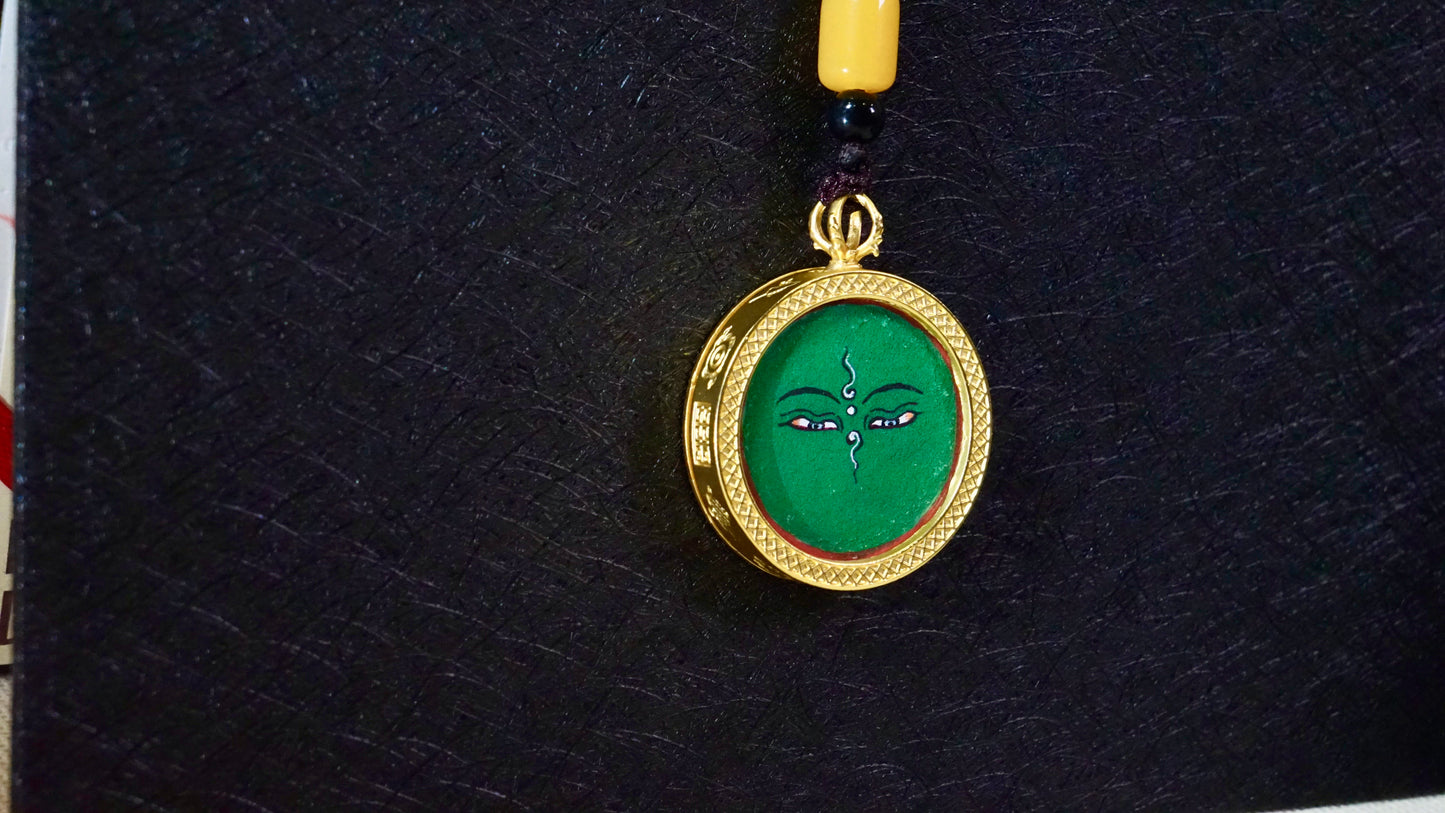 Green Tara Thangka Pendant | Hand-Painted Tibetan Compassion & Protection Necklace