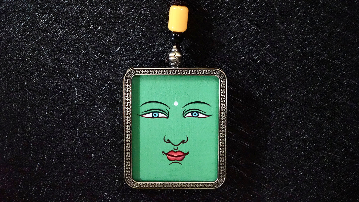 Green Tara Thangka Pendant | Hand-Painted Tibetan Compassion & Protection Necklace