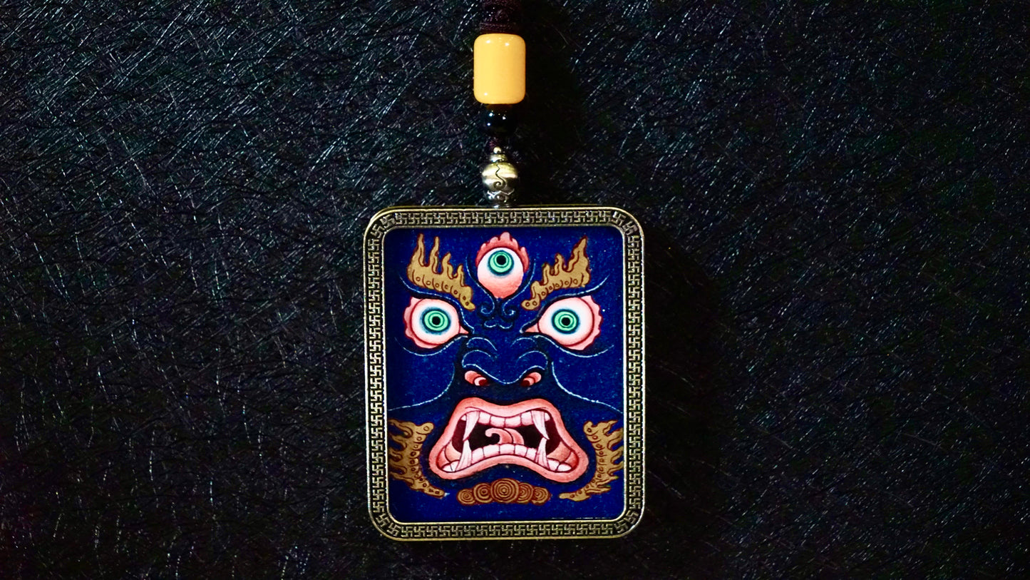Vajrapani Thangka Pendant | Hand-Painted Tibetan Protector Necklace for Strength, Wisdom & Fearless Determination