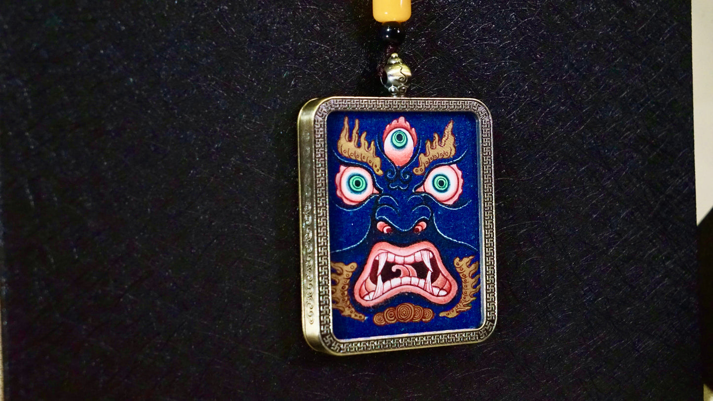 Vajrapani Thangka Pendant | Hand-Painted Tibetan Protector Necklace for Strength, Wisdom & Fearless Determination
