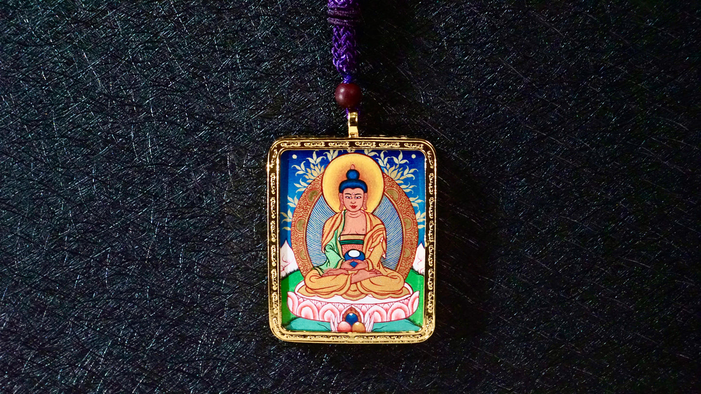 Amitabha Buddha Thangka Pendant | Hand-Painted Tibetan Necklace for Inner Peace, Enlightenment & Protection