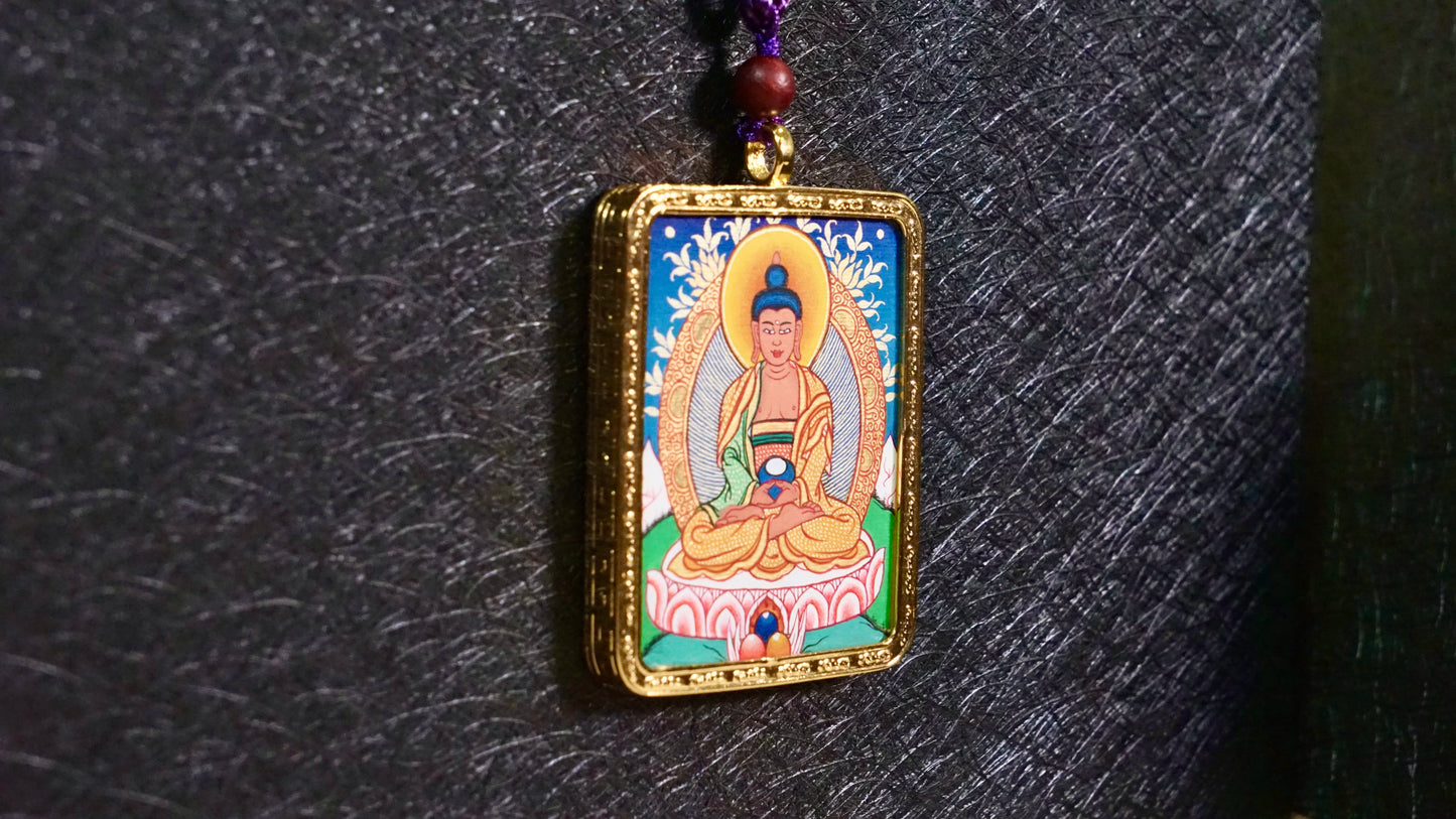 Amitabha Buddha Thangka Pendant | Hand-Painted Tibetan Necklace for Inner Peace, Enlightenment & Protection