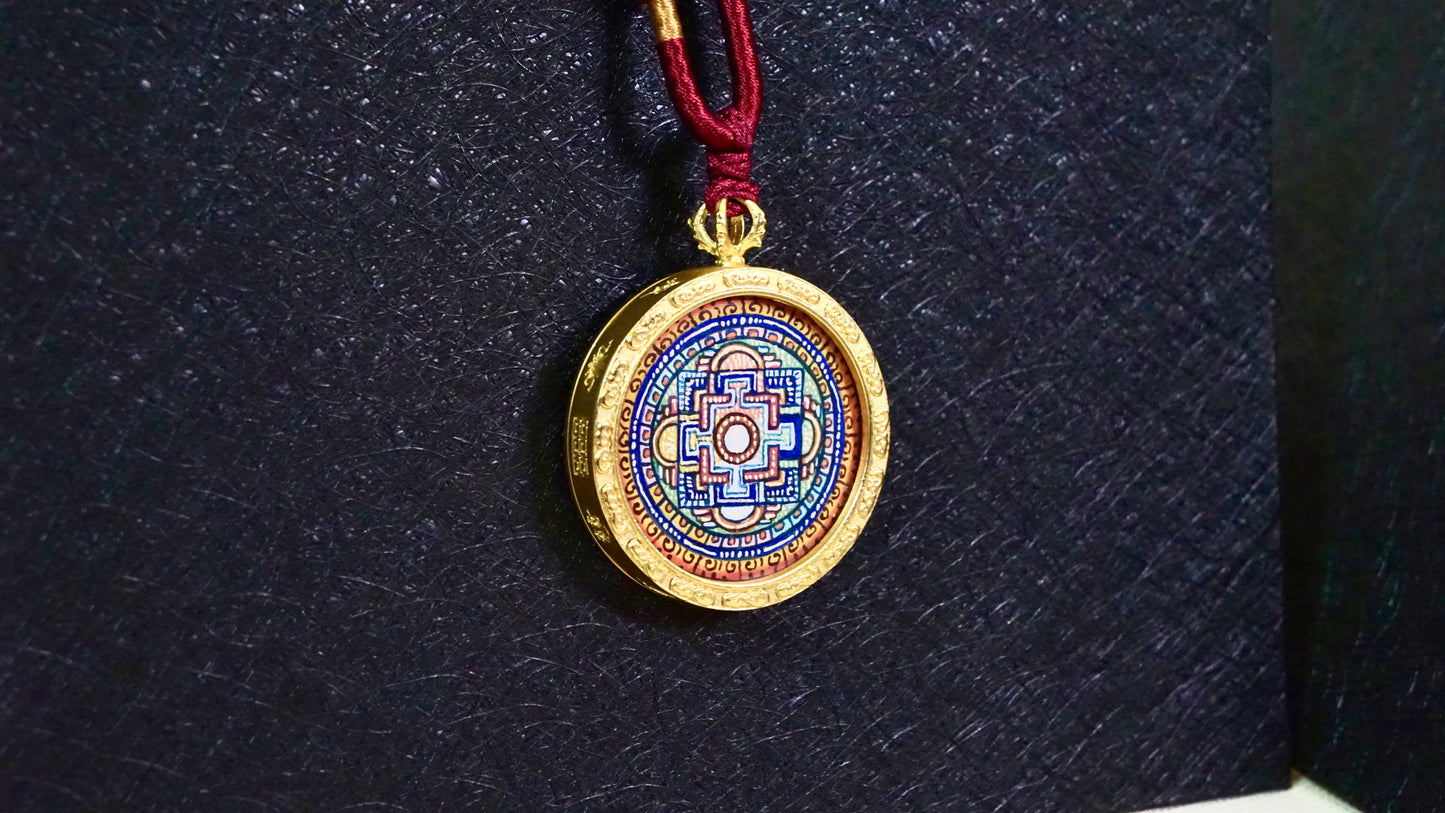 Avalokiteshvara Mandala Thangka Pendant | Hand-Painted Buddhist Necklace for Compassion & Inner Peace