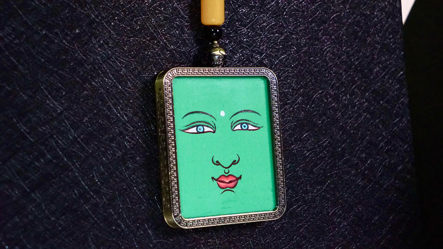 Green Tara Thangka Pendant | Hand-Painted Tibetan Compassion & Protection Necklace
