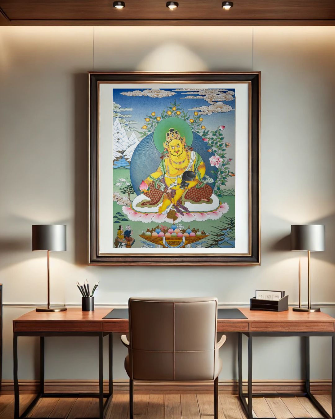 Yellow Jambhala | Hand-Painted Thangka for Prosperity, Wealth Attraction & Financial Blessings