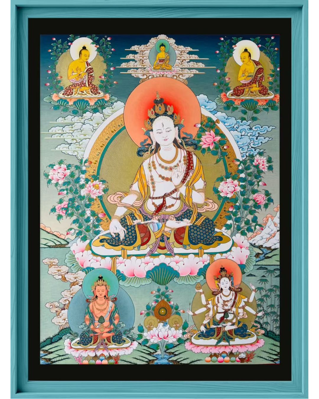 Three Long-Life Deities | Hand-Painted Thangka for Blessings of Longevity, Health & Prosperity