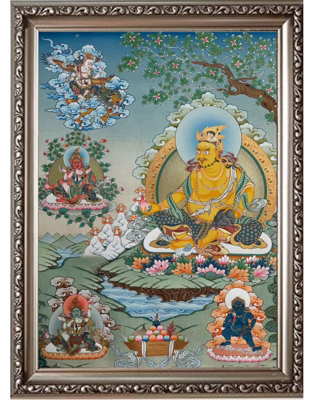 Five Gods of Wealth | Hand-Painted Thangka Abundance, Prosperity & Financial Success| M