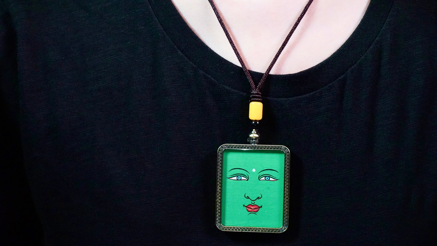 Green Tara Thangka Pendant | Hand-Painted Tibetan Compassion & Protection Necklace