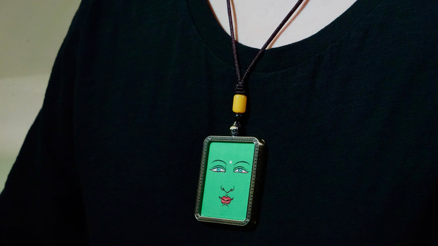 Green Tara Thangka Pendant | Hand-Painted Tibetan Compassion & Protection Necklace