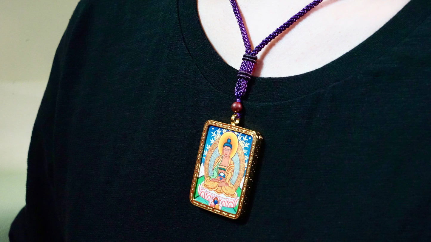 Amitabha Buddha Thangka Pendant | Hand-Painted Tibetan Necklace for Inner Peace, Enlightenment & Protection