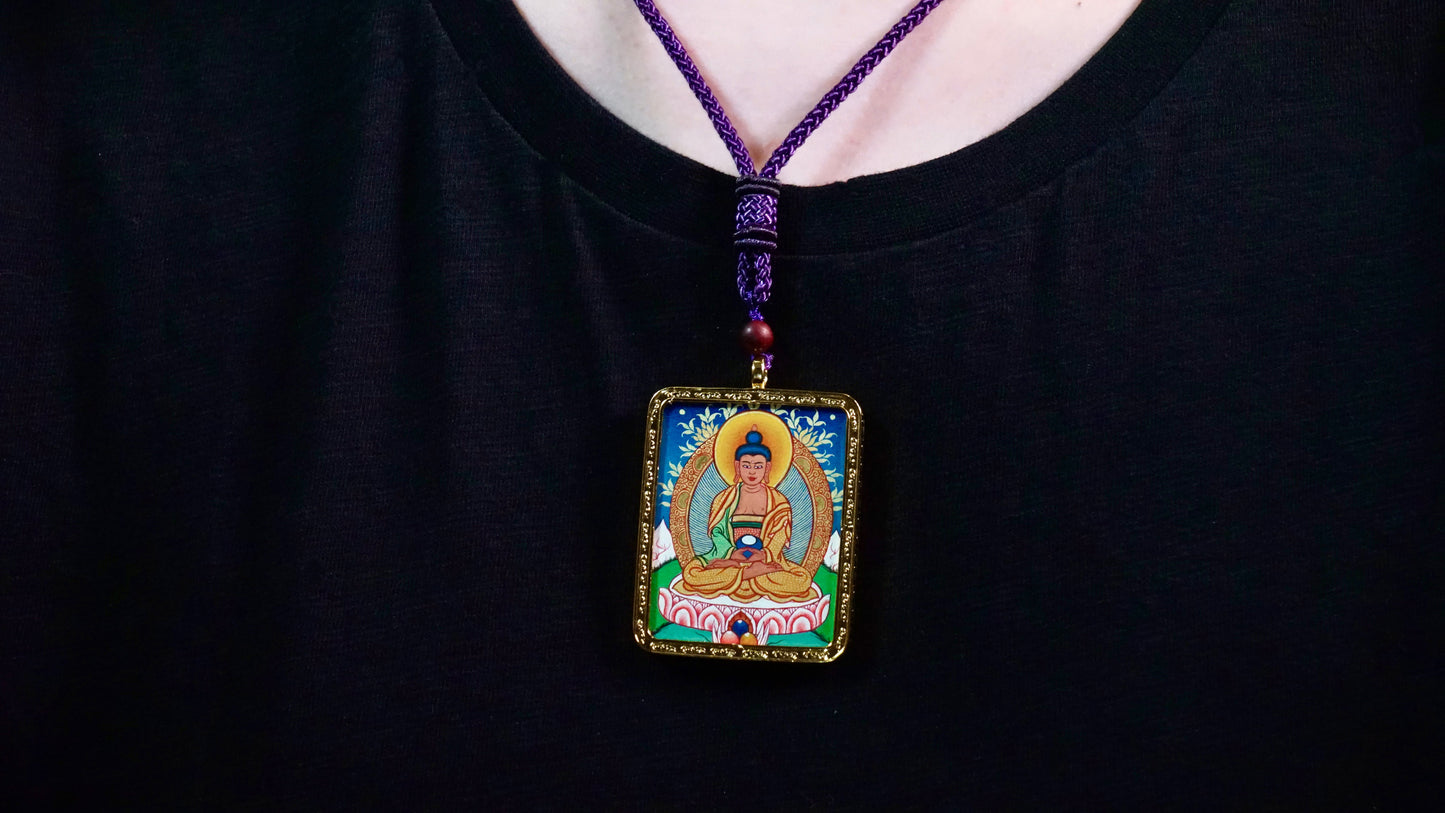 Amitabha Buddha Thangka Pendant | Hand-Painted Tibetan Necklace for Inner Peace, Enlightenment & Protection