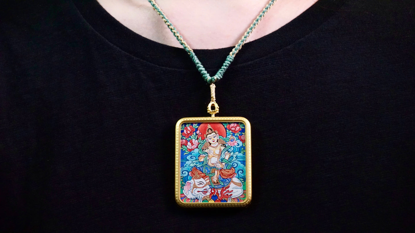Samantabhadra Bodhisattva Thangka Pendant | Hand-Painted Tibetan Necklace for Virtue, Wisdom & Enlightenment