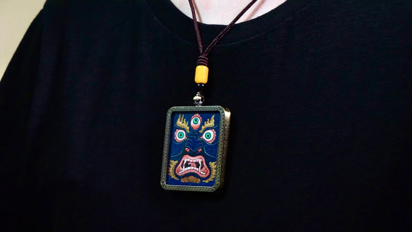 Vajrapani Thangka Pendant | Hand-Painted Tibetan Protector Necklace for Strength, Wisdom & Fearless Determination