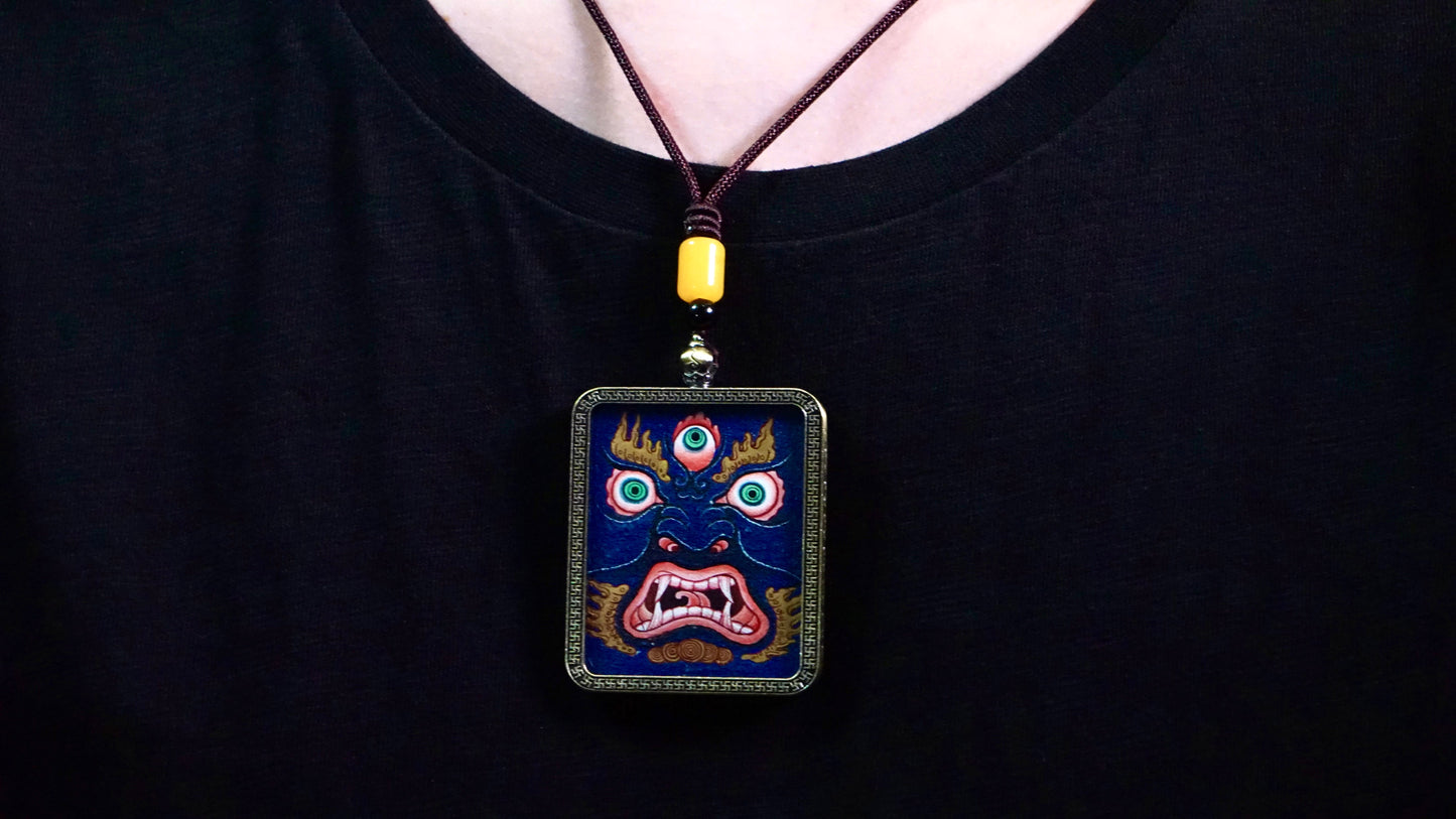 Vajrapani Thangka Pendant | Hand-Painted Tibetan Protector Necklace for Strength, Wisdom & Fearless Determination