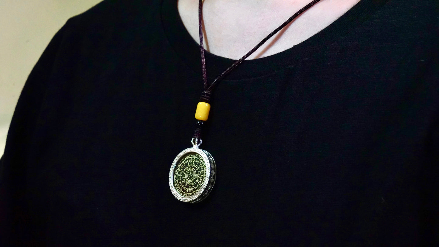The Six-Syllable Mantra Pendant | Hand-Painted Tibetan Sacred Mantra Necklace for Wisdom & Spiritual Awakening