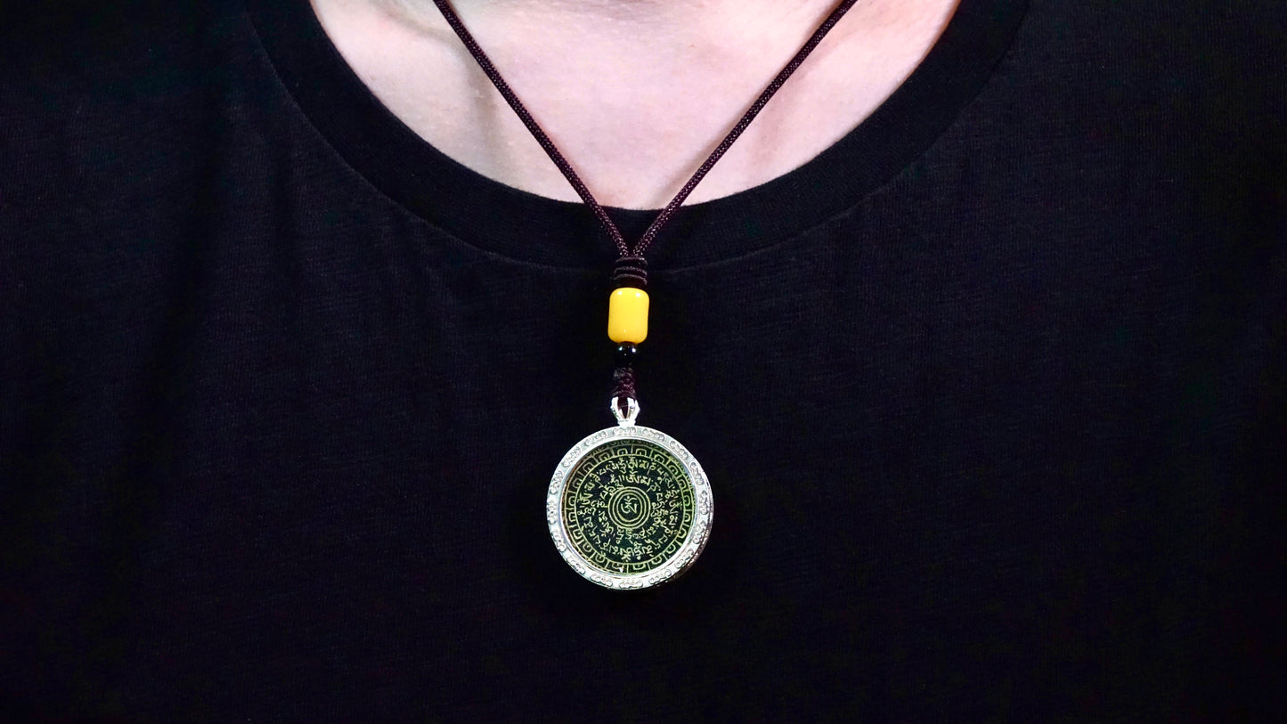 The Six-Syllable Mantra Pendant | Hand-Painted Tibetan Sacred Mantra Necklace for Wisdom & Spiritual Awakening