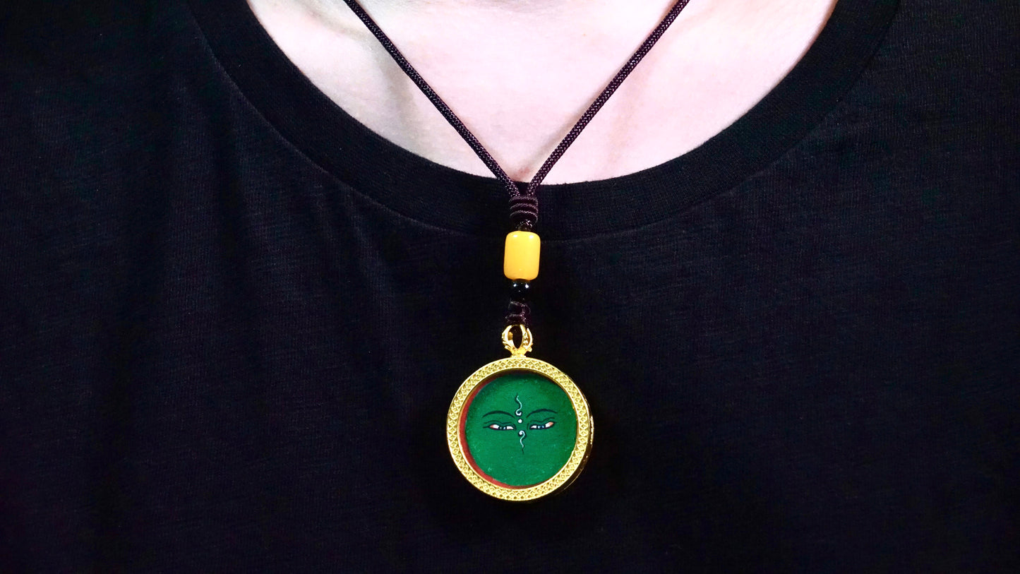 Green Tara Thangka Pendant | Hand-Painted Tibetan Compassion & Protection Necklace