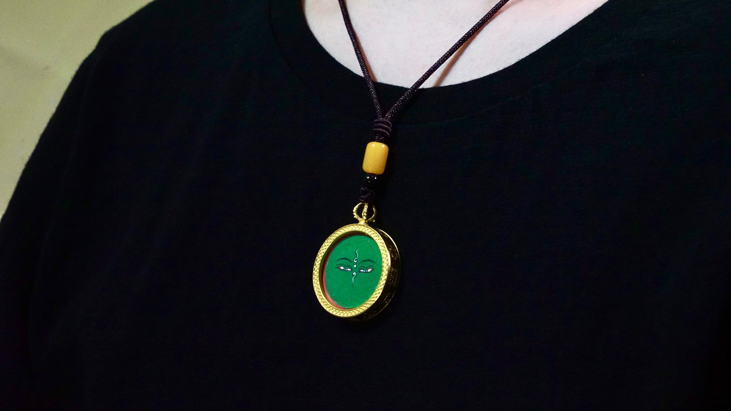 Green Tara Thangka Pendant | Hand-Painted Tibetan Compassion & Protection Necklace