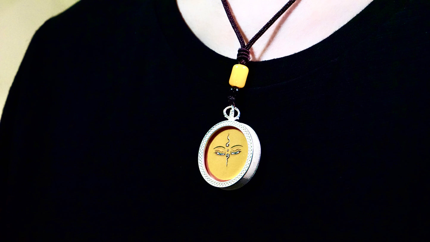 Yellow Tara Thangka Pendant | Hand-Painted Tibetan Abundance & Longevity Necklace