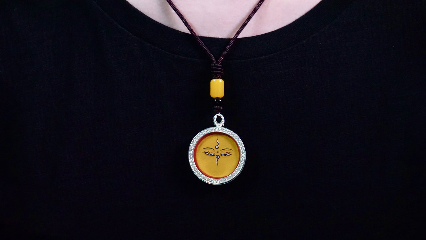 Yellow Tara Thangka Pendant | Hand-Painted Tibetan Abundance & Longevity Necklace