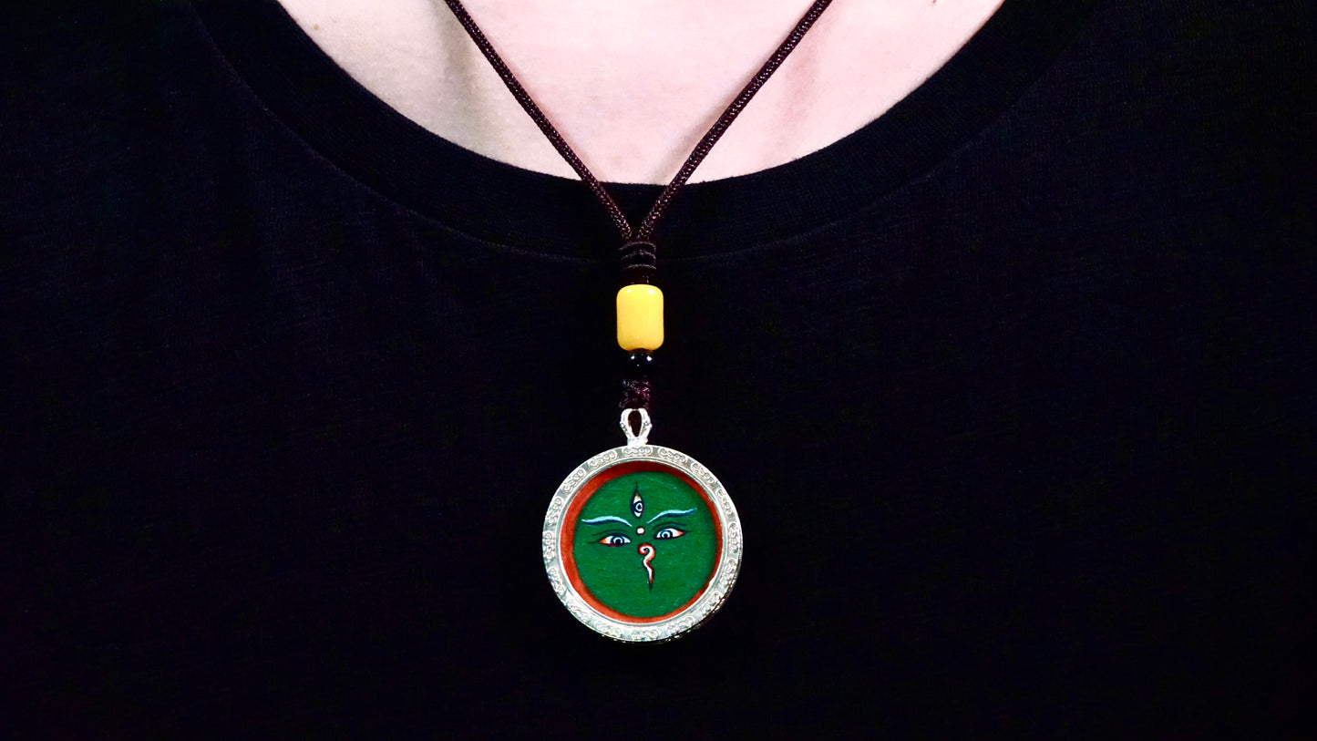 Green Tara Thangka Pendant | Hand-Painted Tibetan Compassion & Protection Necklace